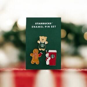Starbucks 2025 Holiday Enamel Pin Set – Gingerbread, Bearista & Holiday Cup Trio
